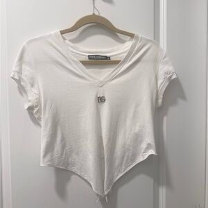 Dolce & Gabbana White V-Neck Crop Top